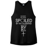 Blessed By God Spoiled By My Husband Protected By Boths Ladies PosiCharge Tri-Blend Wicking Tank