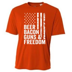 Beer Bacon Guns And Freedom / Usa Bbq American Flag Ing Funny Gift Cooling Performance Crew T-Shirt