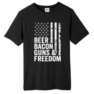 Beer Bacon Guns And Freedom / Usa Bbq American Flag Ing Funny Gift Tall Fusion ChromaSoft Performance T-Shirt