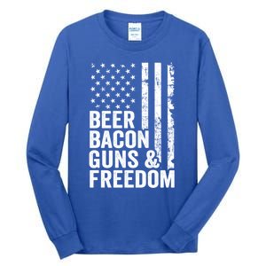 Beer Bacon Guns And Freedom / Usa Bbq American Flag Ing Funny Gift Tall Long Sleeve T-Shirt