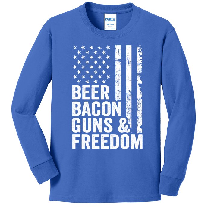 Beer Bacon Guns And Freedom / Usa Bbq American Flag Ing Funny Gift Kids Long Sleeve Shirt