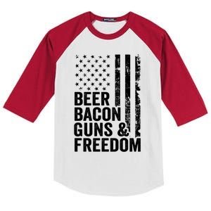 Beer Bacon Guns And Freedom / Usa Bbq American Flag Ing Funny Gift Kids Colorblock Raglan Jersey