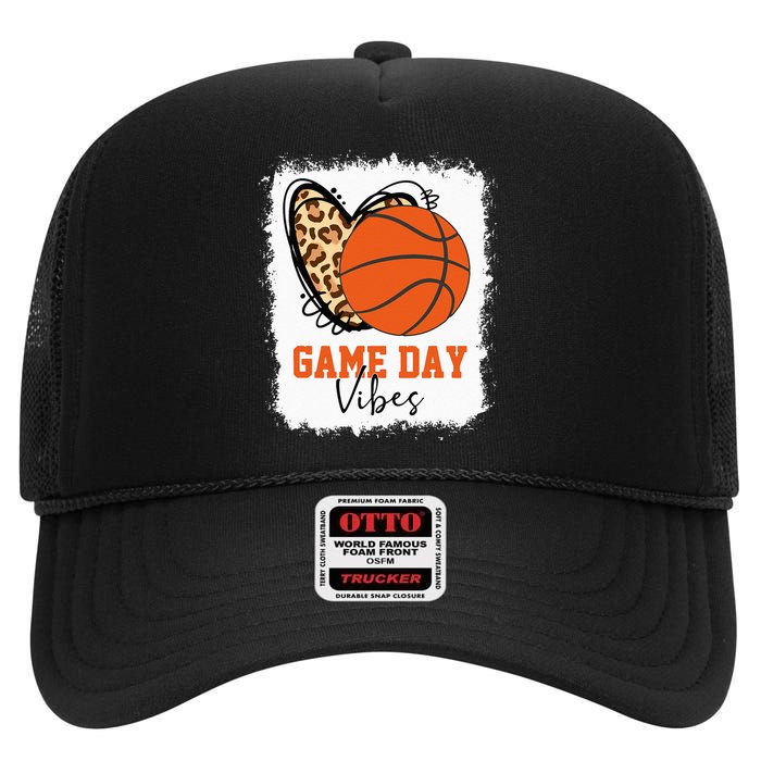 Bleached Basketball Game Day Vibes Basketball Mom Game Day High Crown Mesh Back Trucker Hat