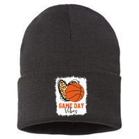 Bleached Basketball Game Day Vibes Basketball Mom Game Day Sustainable Knit Beanie