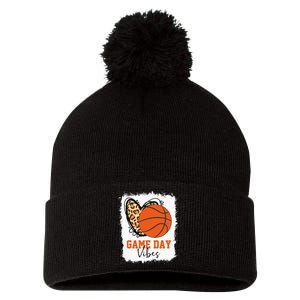 Bleached Basketball Game Day Vibes Basketball Mom Game Day Pom Pom 12in Knit Beanie