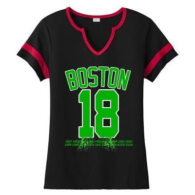 Boston Bleed Green For 18 A Celebration Ladies Halftime Notch Neck Tee