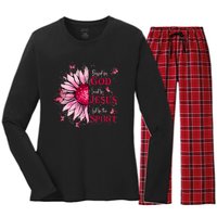 Blessed By God Loved By Jesus Women's Long Sleeve Flannel Pajama Set 