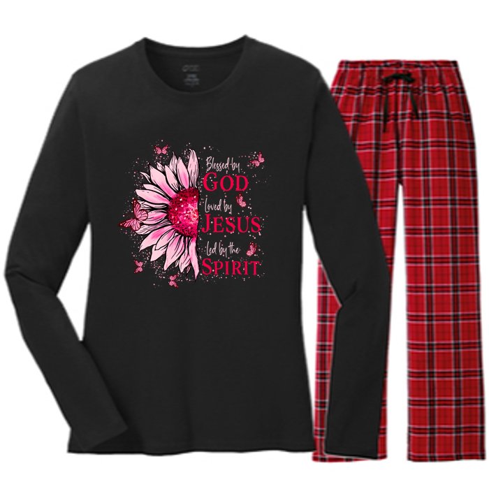 Blessed By God Loved By Jesus Women's Long Sleeve Flannel Pajama Set 