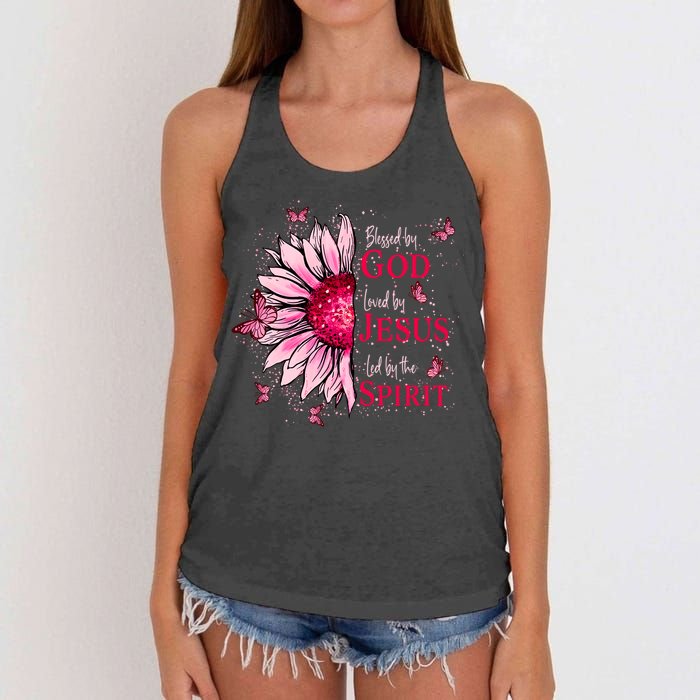 Blessed By God Loved By Jesus Women's Knotted Racerback Tank