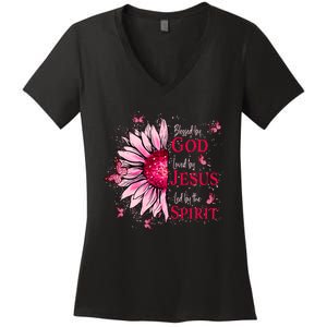 Blessed By God Loved By Jesus Women's V-Neck T-Shirt