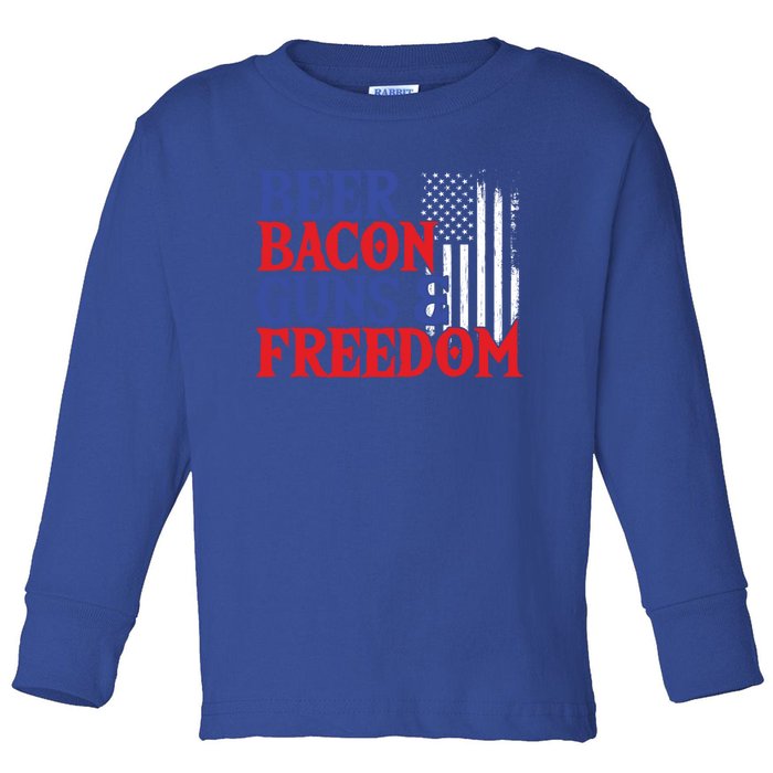 Beer Bacon Gun Freedom American Flag Usa Country Gift Toddler Long Sleeve Shirt