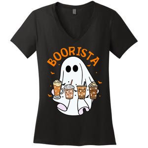 Boorista Barista Ghost Coffee Halloween Spooky Season Women's V-Neck T-Shirt