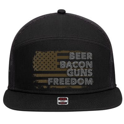 Beer Bacon Guns Freedom US American Flag Patriotic Gun Lover 7 Panel Mesh Trucker Snapback Hat