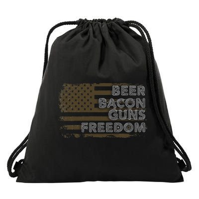 Beer Bacon Guns Freedom US American Flag Patriotic Gun Lover Drawstring Bag