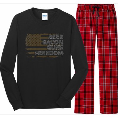 Beer Bacon Guns Freedom US American Flag Patriotic Gun Lover Long Sleeve Pajama Set