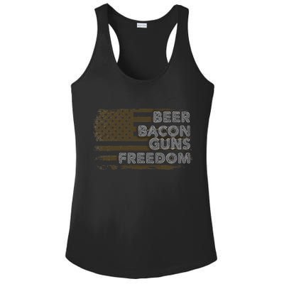Beer Bacon Guns Freedom US American Flag Patriotic Gun Lover Ladies PosiCharge Competitor Racerback Tank