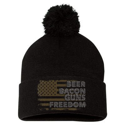 Beer Bacon Guns Freedom US American Flag Patriotic Gun Lover Pom Pom 12in Knit Beanie