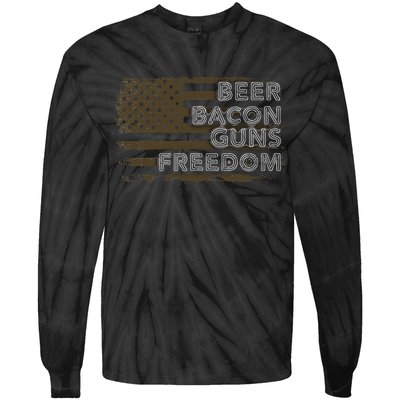 Beer Bacon Guns Freedom US American Flag Patriotic Gun Lover Tie-Dye Long Sleeve Shirt