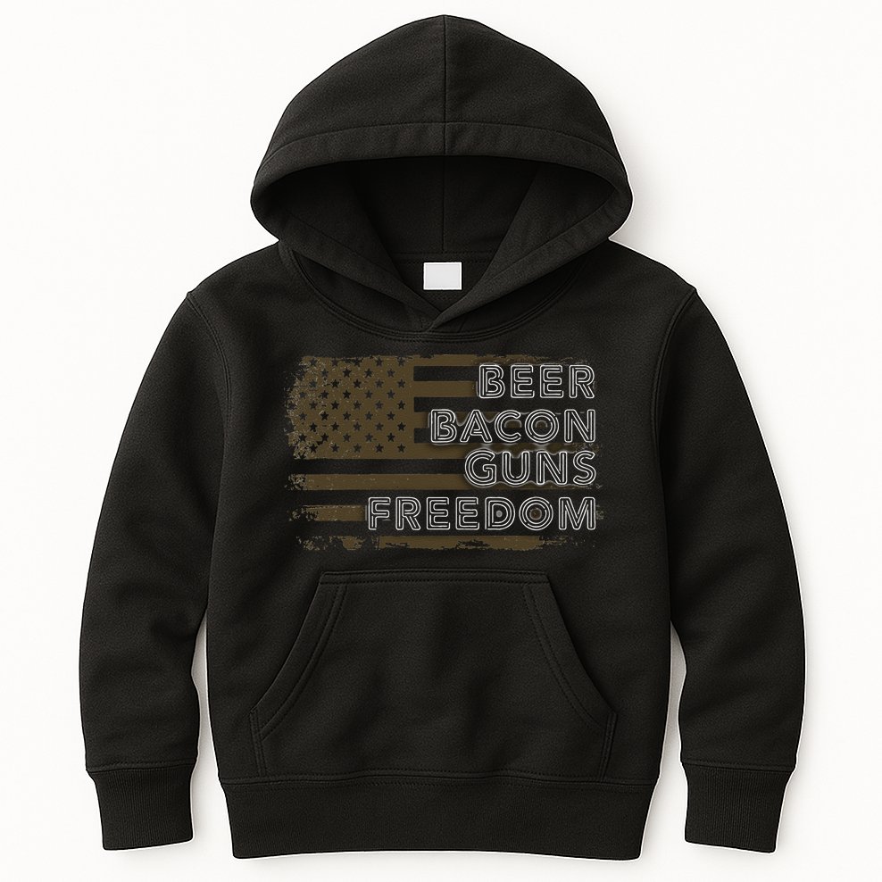 Beer Bacon Guns Freedom US American Flag Patriotic Gun Lover Kids Hoodie