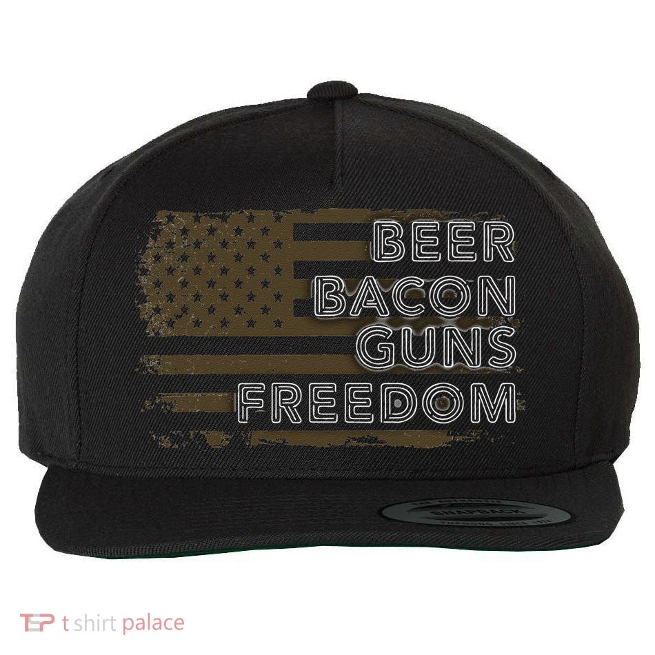 Beer Bacon Guns Freedom US American Flag Patriotic Gun Lover Wool Snapback Cap