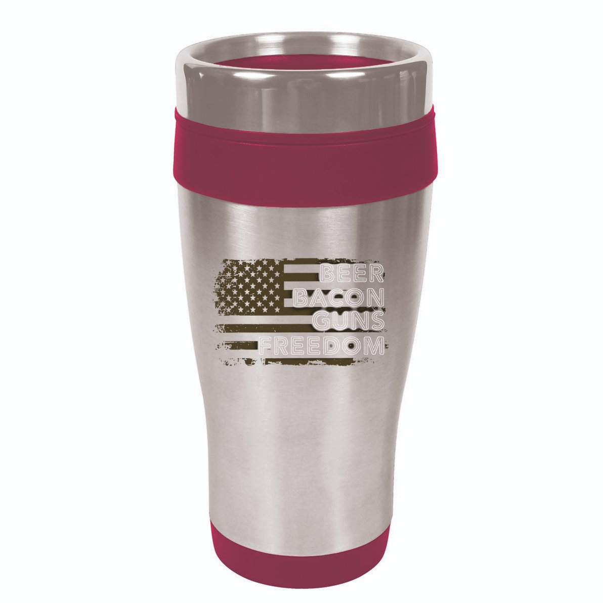 Beer Bacon Guns Freedom US American Flag Patriotic Gun Lover 16oz Travel Tumbler