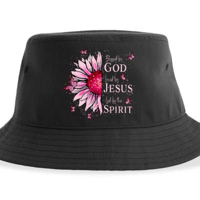 Blessed By God Loved By Jesus Pink Sunflower Sustainable Bucket Hat