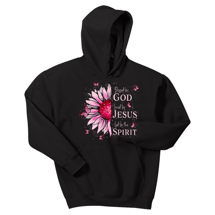 Blessed By God Loved By Jesus Pink Sunflower Kids Hoodie