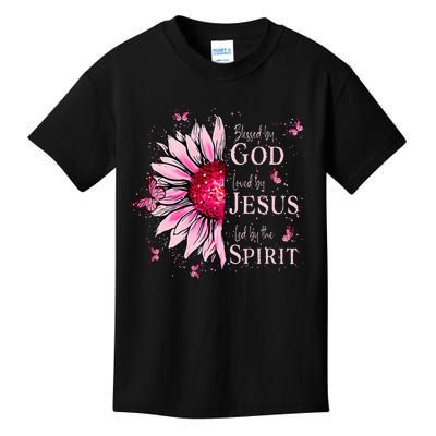 Blessed By God Loved By Jesus Pink Sunflower Kids T-Shirt