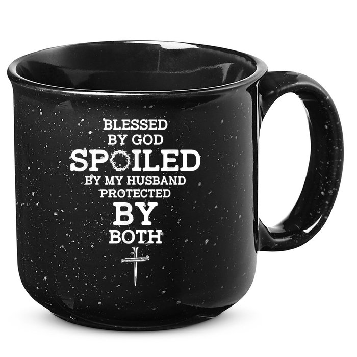 Blessed By God Spoiled By My Husband Protected By Both Funny 15oz Campfire Ceramic Mug