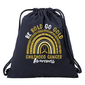 Be Bold Go Gold Childhood Cancer Awareness Rainbow Ribbon Drawstring Bag