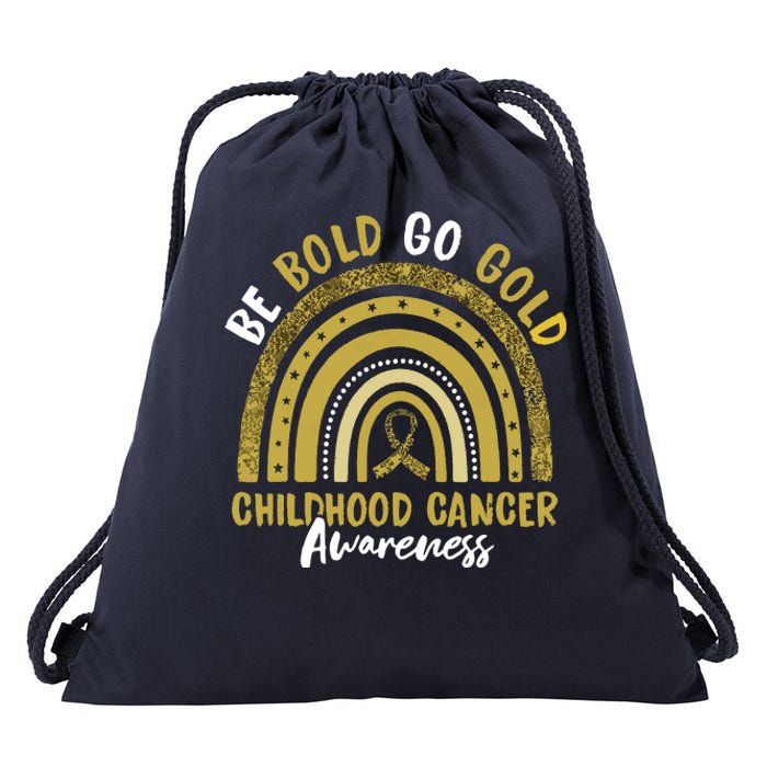 Be Bold Go Gold Childhood Cancer Awareness Rainbow Ribbon Drawstring Bag