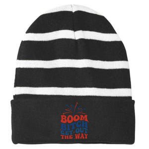 Boom Bitch Get Out The Way Striped Beanie with Solid Band