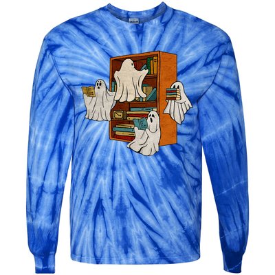 Boo Books Ghost Librarian Halloween Teacher Reading Lover Tie-Dye Long Sleeve Shirt