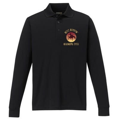 Best Buckin Grandpa Ever Western Rodeo Cowboy Bucking Horse Performance Long Sleeve Polo