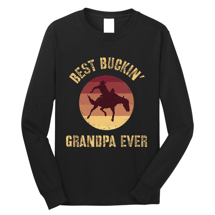 Best Buckin Grandpa Ever Western Rodeo Cowboy Bucking Horse Long Sleeve Shirt