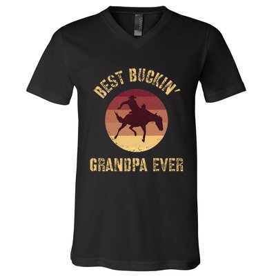 Best Buckin Grandpa Ever Western Rodeo Cowboy Bucking Horse V-Neck T-Shirt