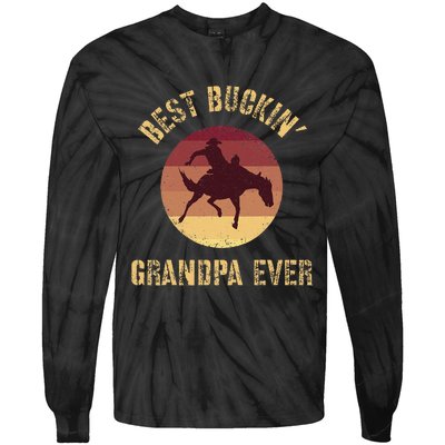 Best Buckin Grandpa Ever Western Rodeo Cowboy Bucking Horse Tie-Dye Long Sleeve Shirt