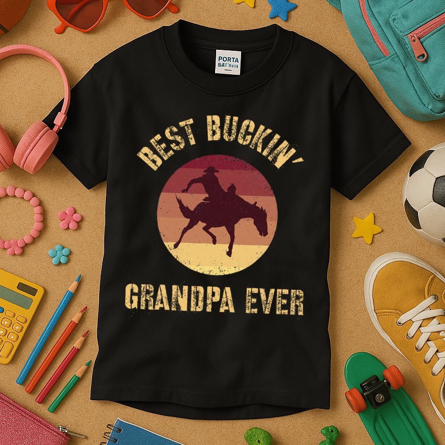 Best Buckin Grandpa Ever Western Rodeo Cowboy Bucking Horse Kids T-Shirt