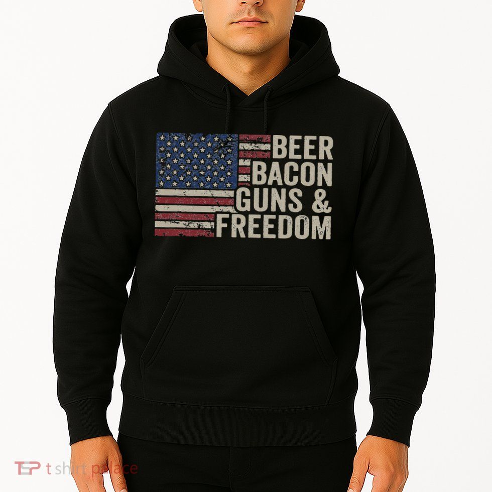 BEER BACON GUNS & FREEDOM BBQ Vintage USA Flag Drinking Hoodie