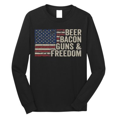 BEER BACON GUNS & FREEDOM BBQ Vintage USA Flag Drinking Long Sleeve Shirt