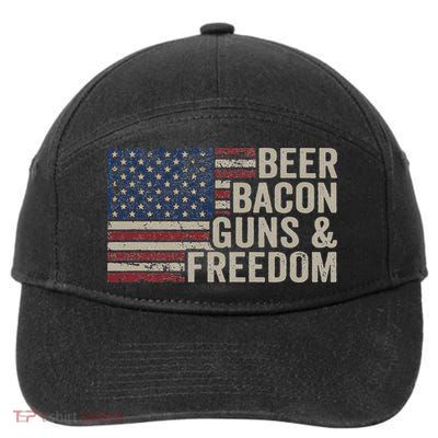 BEER BACON GUNS & FREEDOM BBQ Vintage USA Flag Drinking 7-Panel Snapback Hat
