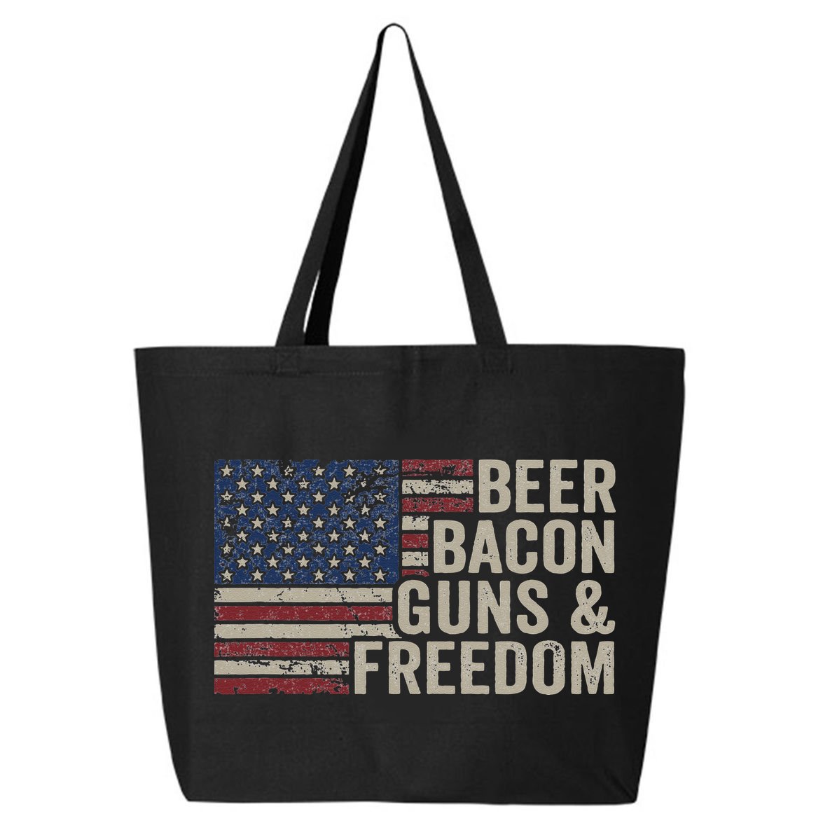 BEER BACON GUNS & FREEDOM BBQ Vintage USA Flag Drinking 25L Jumbo Tote