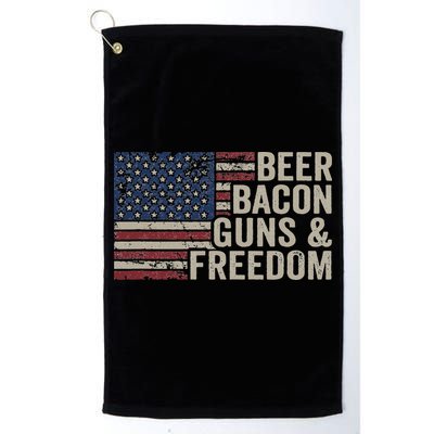 BEER BACON GUNS & FREEDOM BBQ Vintage USA Flag Drinking Golf Towel