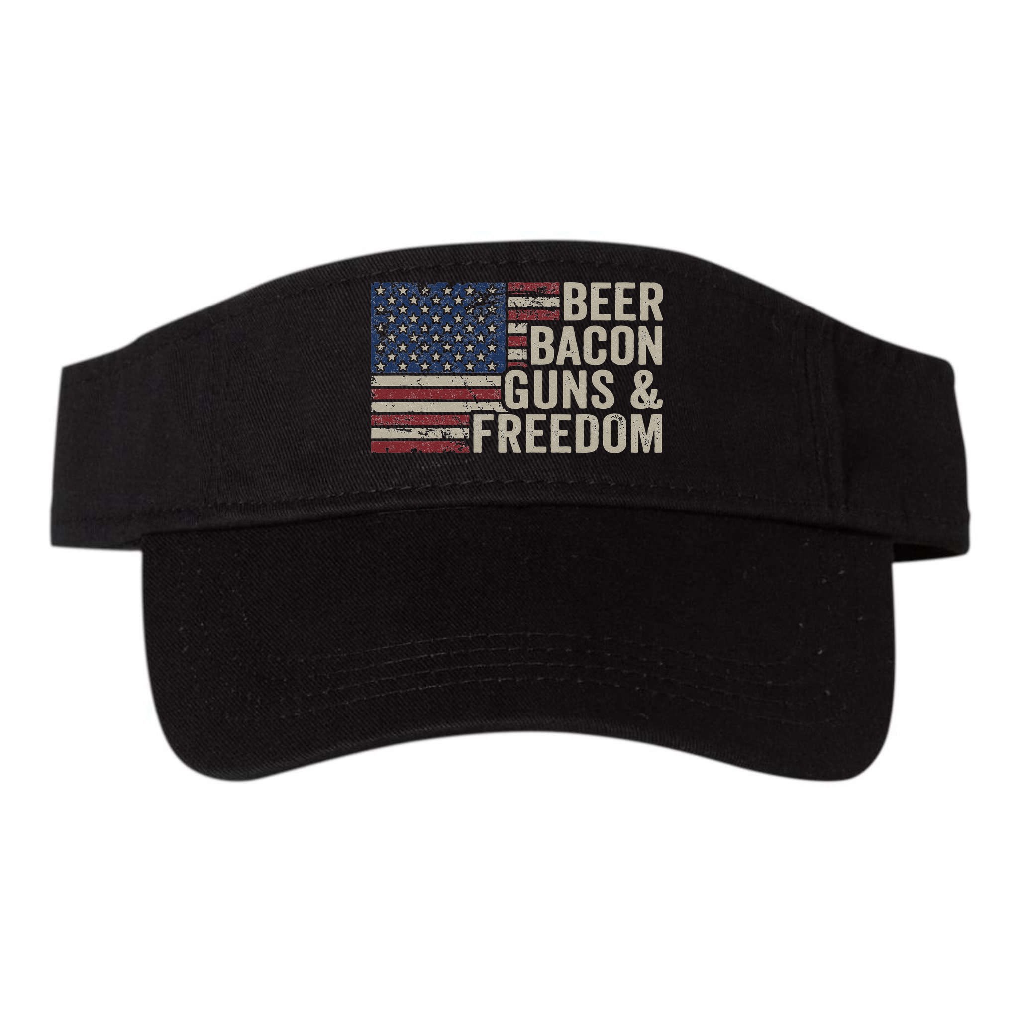 BEER BACON GUNS & FREEDOM BBQ Vintage USA Flag Drinking Visor