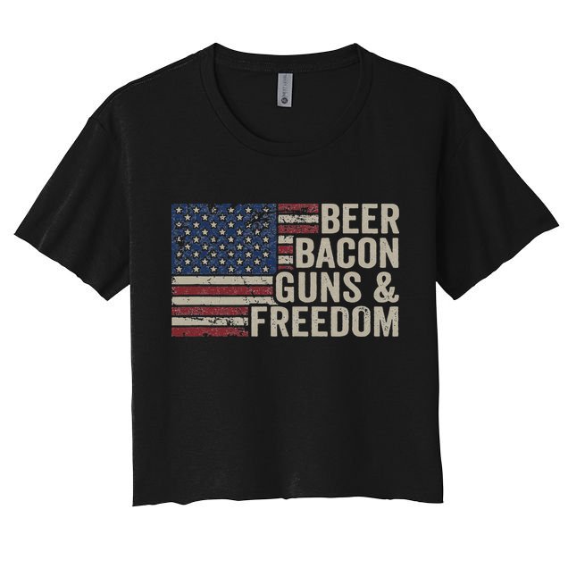 BEER BACON GUNS & FREEDOM BBQ Vintage USA Flag Drinking Crop Top