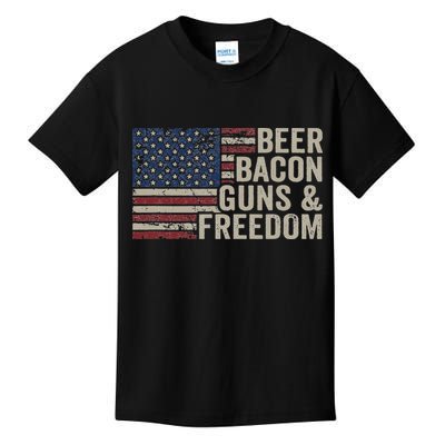 BEER BACON GUNS & FREEDOM BBQ Vintage USA Flag Drinking Kids T-Shirt