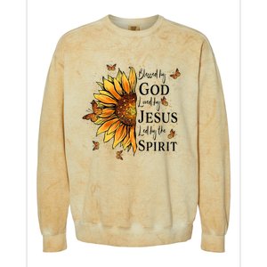 Blessed By God Loved By Jesus Led By The Spirit Sunflower Colorblast Crewneck Sweatshirt