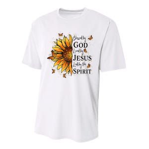 Blessed By God Loved By Jesus Led By The Spirit Sunflower Performance Sprint T-Shirt