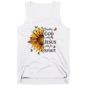 Blessed By God Loved By Jesus Led By The Spirit Sunflower Tank Top