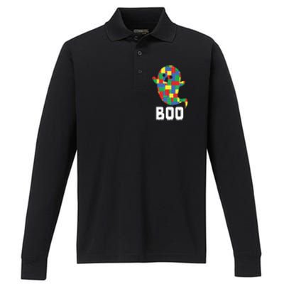 Building Blocks Ghost Boo Master Builder Halloween Tees Boy Performance Long Sleeve Polo